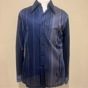 Vintage Chemise et Cie Navy Striped Long-Sleeve Shirt